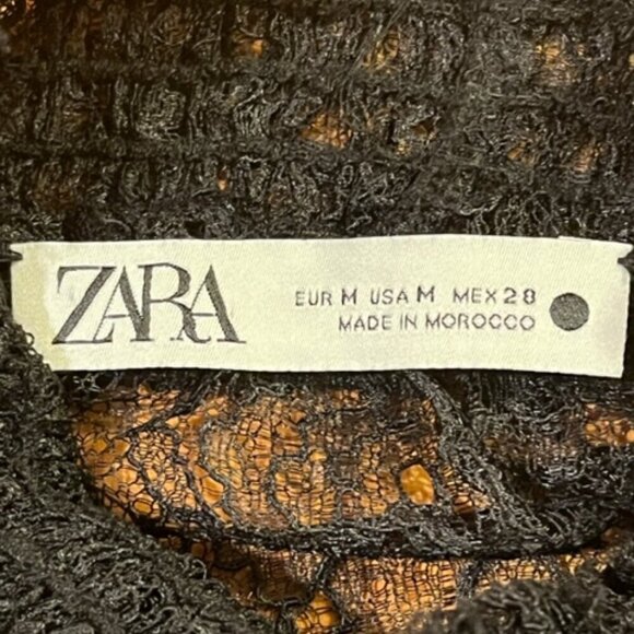 ZARA NWOT Black Lace Bohemian Sheer Flare Long Sleeve High Neck Top Size Medium - Picture 14 of 14
